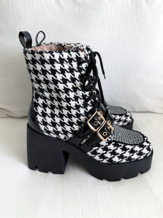 Betsey Johnson Shoes - Betsey Johnson Cotton Houndstooth Platform Buckle Boots